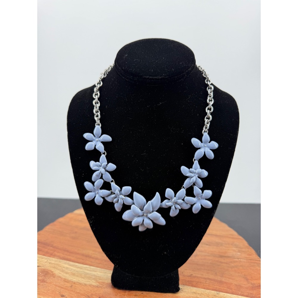 Talbots Flower Bib Necklace Women OS Blue Silver Tone Resin Floral Statement